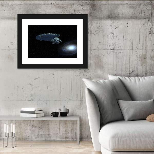 Space Ship Near Galaxy Panoramic Canvas Wall Art-1 Piece-36" x 12"-Tiaracle