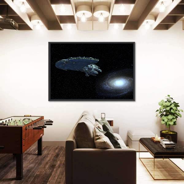 Space Ship Near Galaxy Panoramic Canvas Wall Art-1 Piece-36" x 12"-Tiaracle