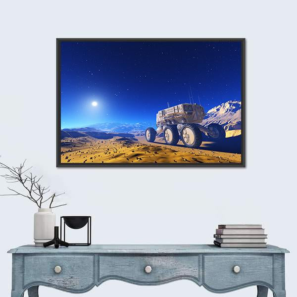 Space Transport Moves Along Mountain Canvas Wall Art-1 Piece-Floating Frame-24" x 16"-Tiaracle