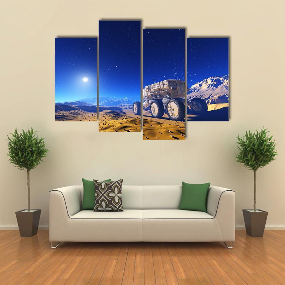Space Transport Moves Along Mountain Canvas Wall Art-4 Pop-Gallery Wrap-50" x 32"-Tiaracle