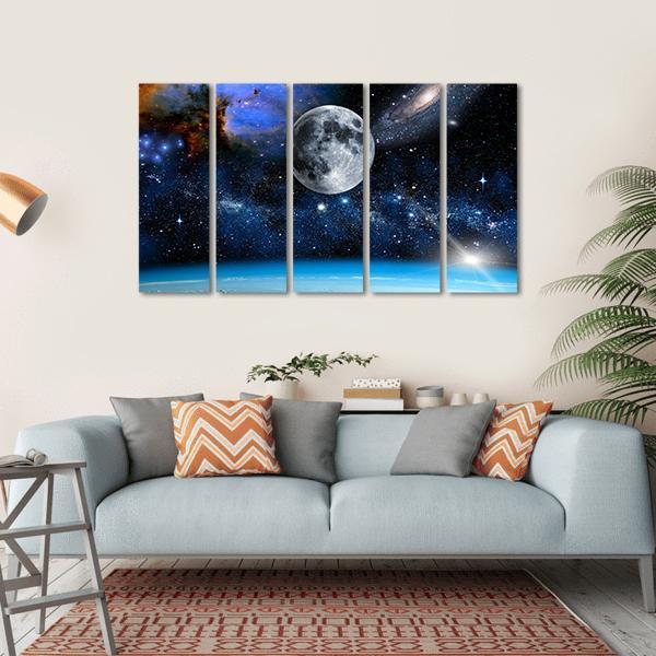 Space View From Earth Space Canvas Wall Art-5 Horizontal-Gallery Wrap-22" x 12"-Tiaracle