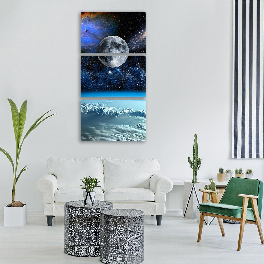 Space View From Earth Space Vertical Canvas Wall Art-3 Vertical-Gallery Wrap-12" x 25"-Tiaracle