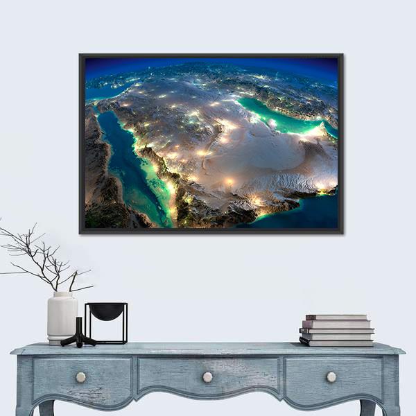 Space View Of Saudi Arabia Canvas Wall Art-1 Piece-Floating Frame-24" x 16"-Tiaracle