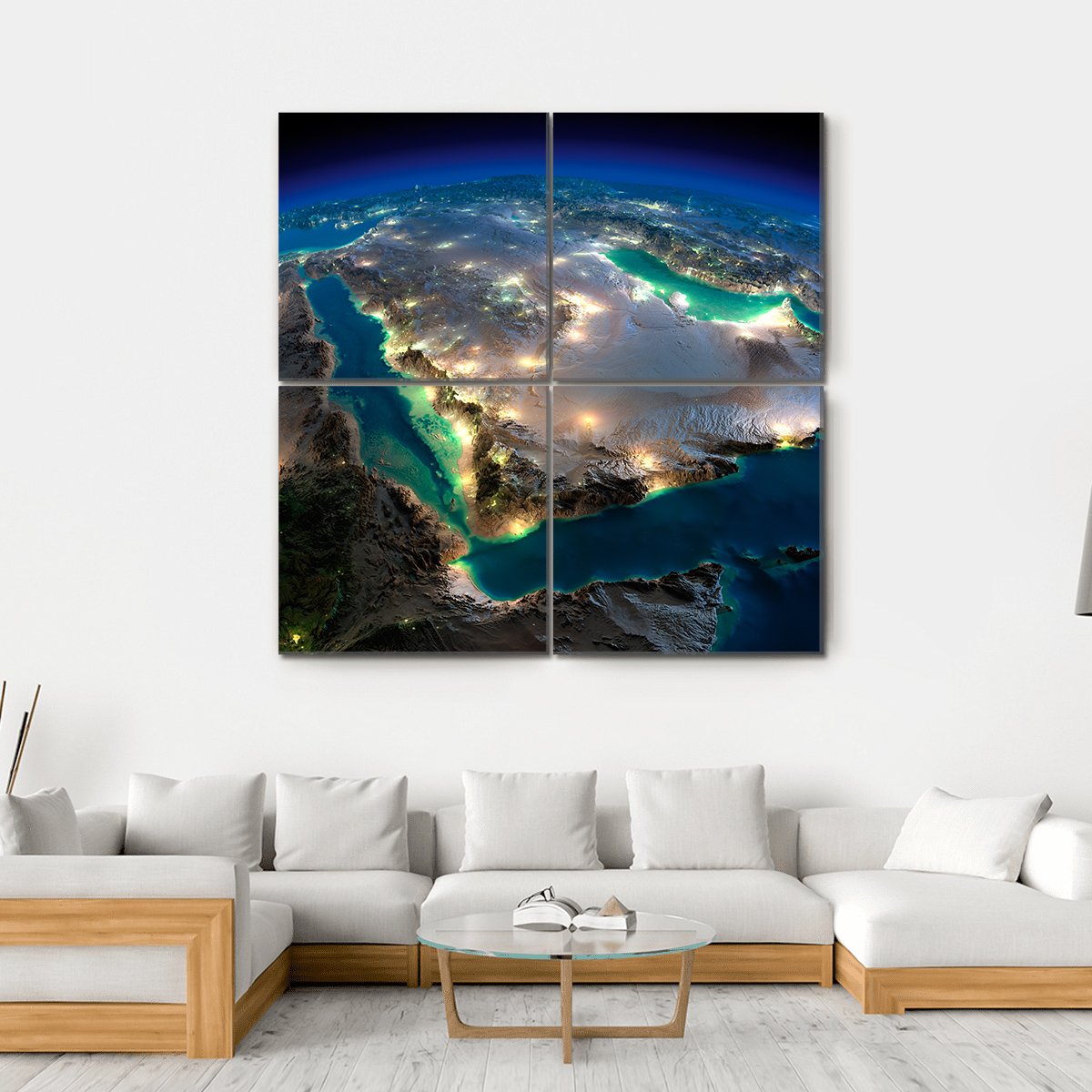 Space View Of Saudi Arabia Canvas Wall Art-4 Square-Gallery Wrap-17" x 17"-Tiaracle