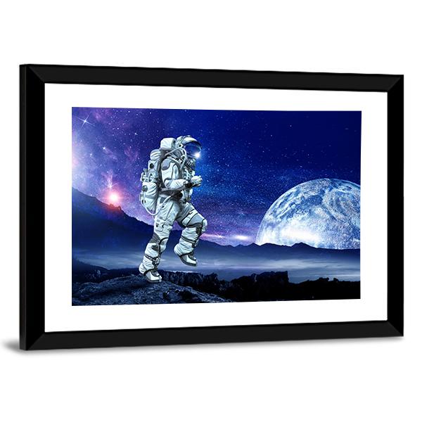 Spaceman Running Canvas Wall Art-3 Horizontal-Gallery Wrap-25" x 16"-Tiaracle