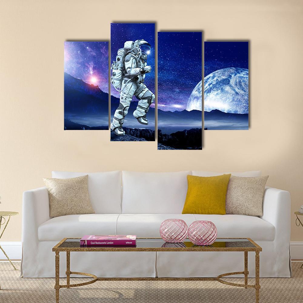 Spaceman Running Canvas Wall Art-4 Pop-Gallery Wrap-50" x 32"-Tiaracle