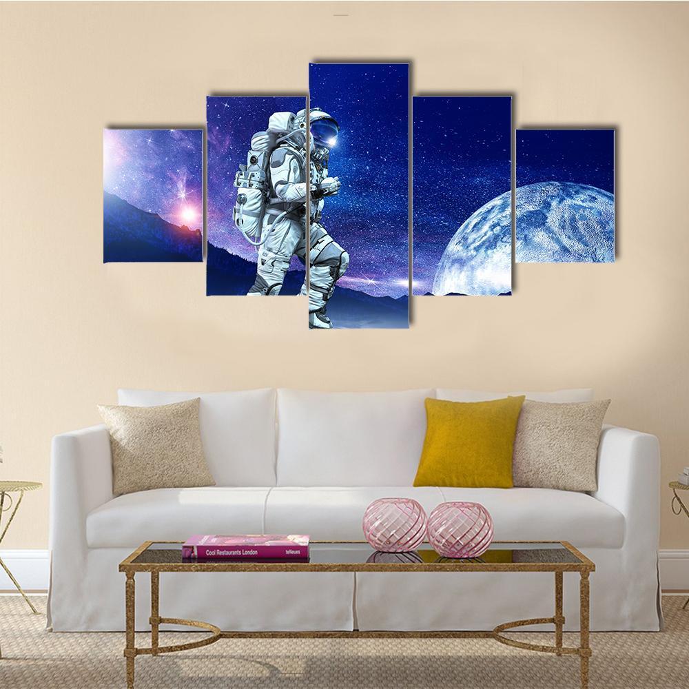 Spaceman Running Canvas Wall Art-5 Star-Gallery Wrap-62" x 32"-Tiaracle