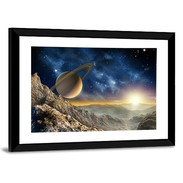 Spacescape Seen From Saturn Moon Canvas Wall Art-3 Horizontal-Gallery Wrap-25" x 16"-Tiaracle