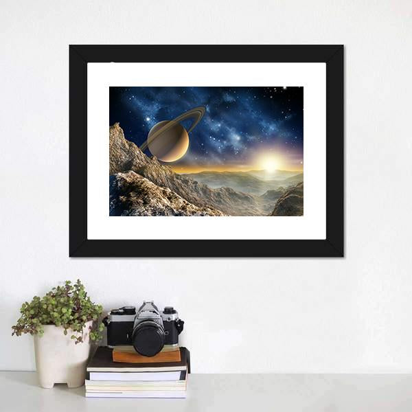 Spacescape Seen From Saturn Moon Canvas Wall Art-1 Piece-Framed Print-20" x 16"-Tiaracle