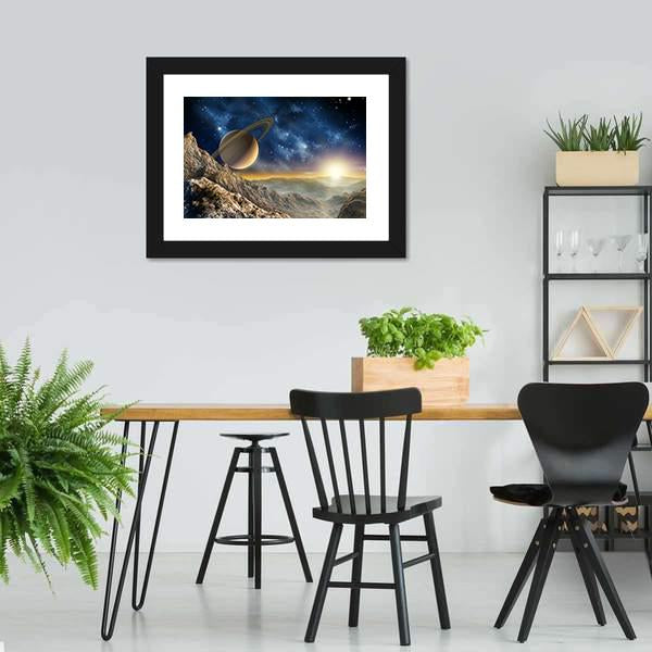 Spacescape Seen From Saturn Moon Canvas Wall Art-3 Horizontal-Gallery Wrap-25" x 16"-Tiaracle