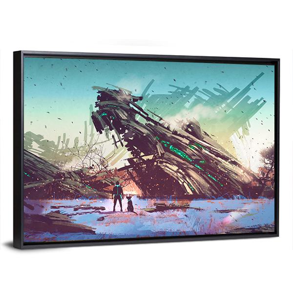 Spaceship Crashed Canvas Wall Art-3 Horizontal-Gallery Wrap-25" x 16"-Tiaracle