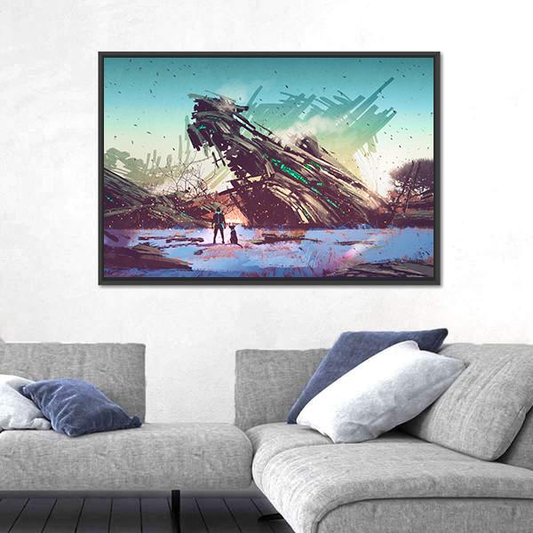 Spaceship Crashed Canvas Wall Art-3 Horizontal-Gallery Wrap-25" x 16"-Tiaracle