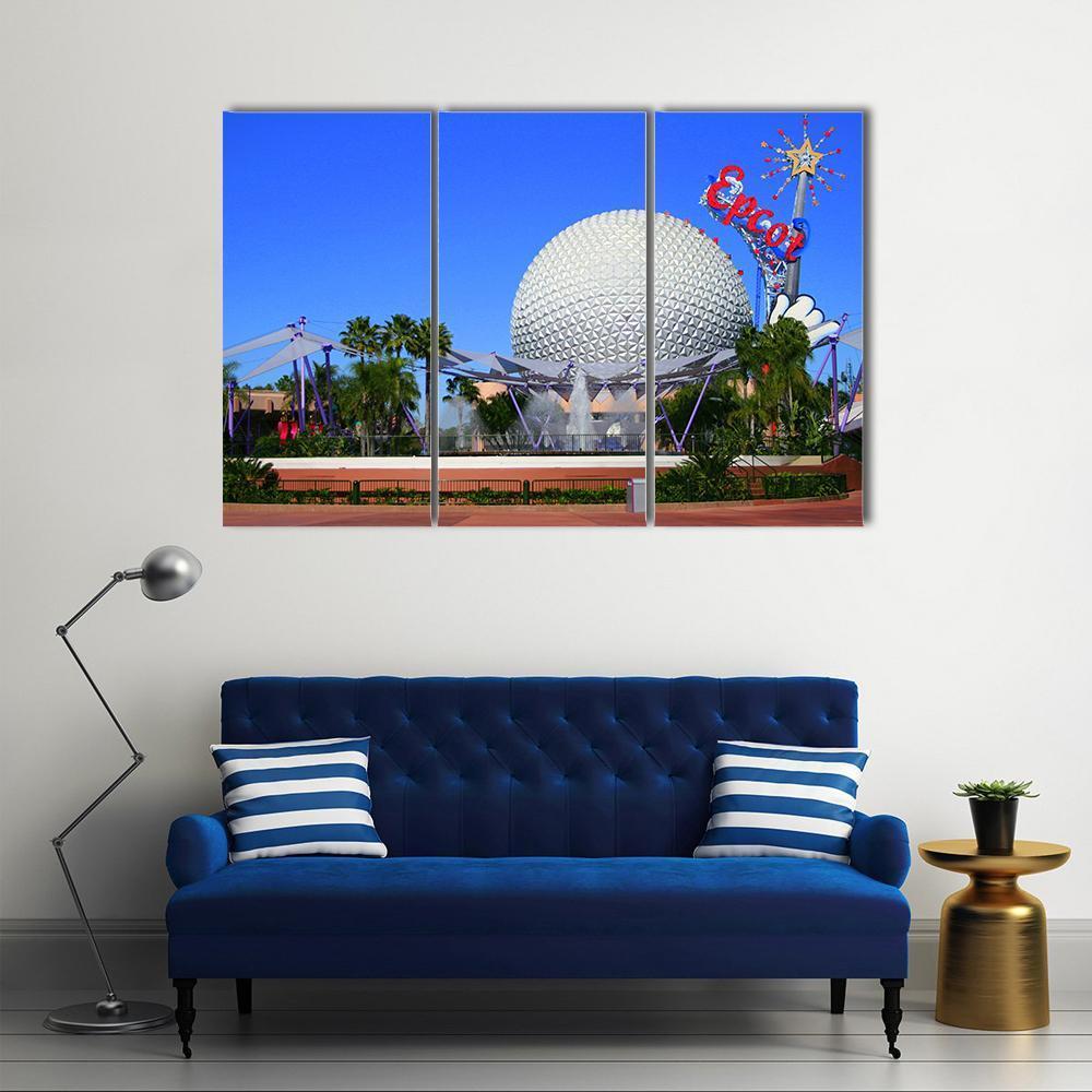 Spaceship Earth With Mickey Mouse Canvas Wall Art-3 Horizontal-Gallery Wrap-37" x 24"-Tiaracle