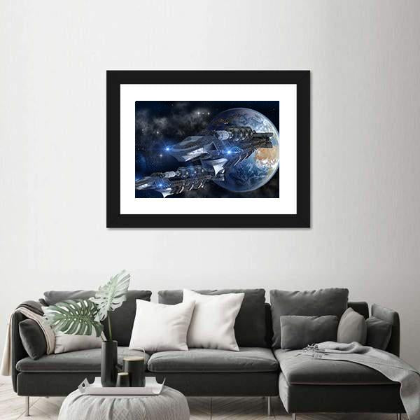 Spaceship Fleet Leaving Earth Canvas Wall Art-3 Horizontal-Gallery Wrap-25" x 16"-Tiaracle