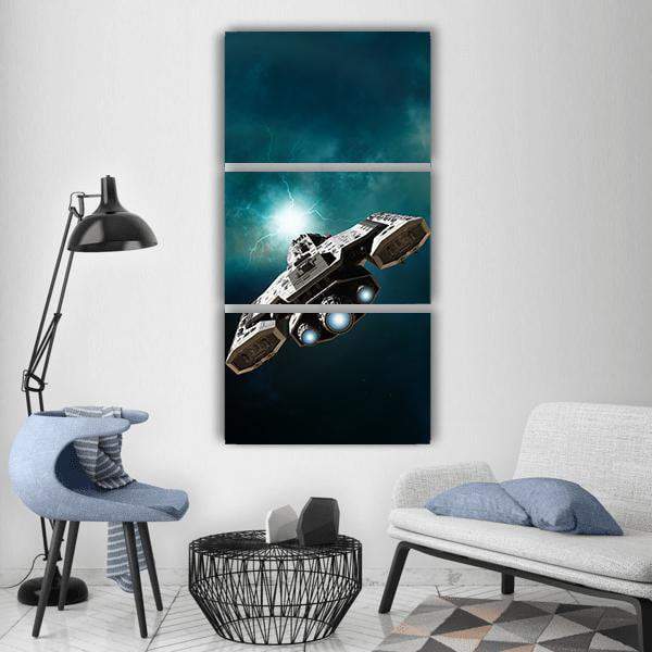Spaceship In Deep Space Vertical Canvas Wall Art-3 Vertical-Gallery Wrap-12" x 25"-Tiaracle
