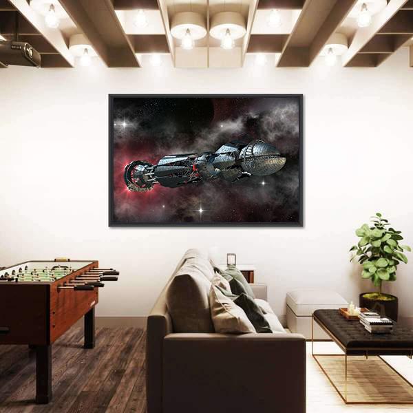 Spaceship In Interstellar Travel On A Galactic Starfield For Alien Canvas Wall Art-3 Horizontal-Gallery Wrap-25" x 16"-Tiaracle