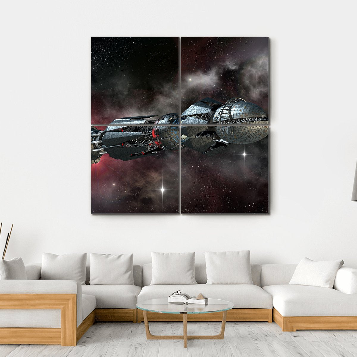Spaceship In Interstellar Travel On A Galactic Starfield For Alien Canvas Wall Art-4 Square-Gallery Wrap-17" x 17"-Tiaracle
