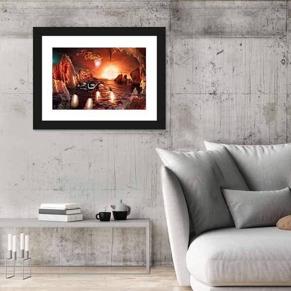 Spaceship Landing On Alien Planet Canvas Wall Art-3 Horizontal-Gallery Wrap-25" x 16"-Tiaracle
