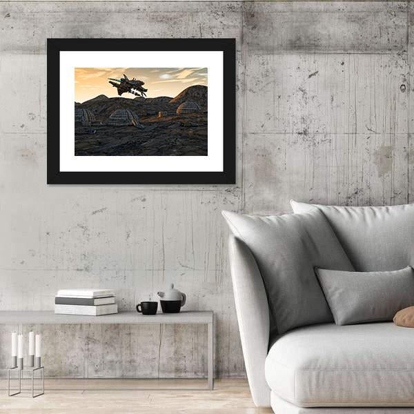 Spaceship On Planet Canvas Wall Art-5 Horizontal-Gallery Wrap-22" x 12"-Tiaracle