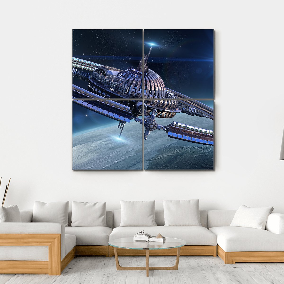 Spaceship With Dome Core And Gravitation Wheel Canvas Wall Art-4 Square-Gallery Wrap-17" x 17"-Tiaracle