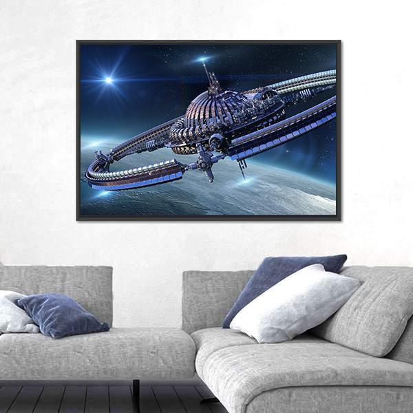 Spaceship With Dome Core And Gravitation Wheel Canvas Wall Art-3 Horizontal-Gallery Wrap-25" x 16"-Tiaracle