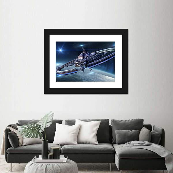 Spaceship With Dome Core And Gravitation Wheel Canvas Wall Art-3 Horizontal-Gallery Wrap-25" x 16"-Tiaracle