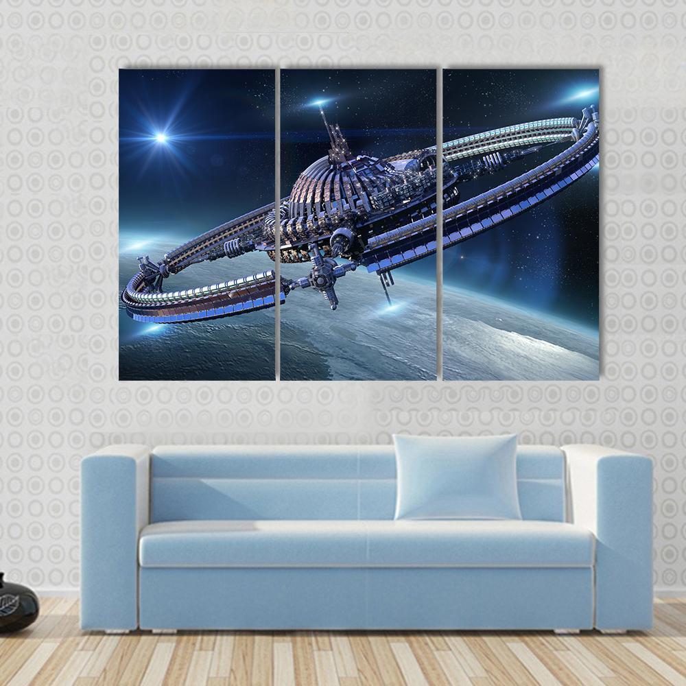 Spaceship With Dome Core And Gravitation Wheel Canvas Wall Art-3 Horizontal-Gallery Wrap-37" x 24"-Tiaracle