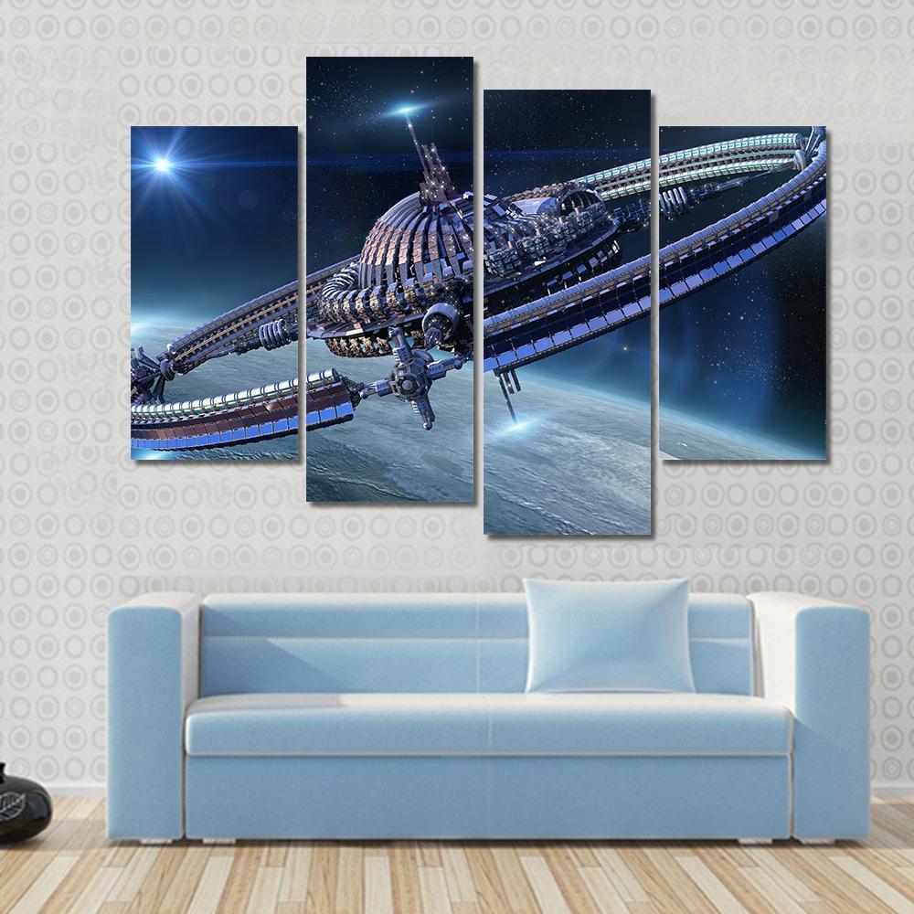 Spaceship With Dome Core And Gravitation Wheel Canvas Wall Art-4 Pop-Gallery Wrap-50" x 32"-Tiaracle