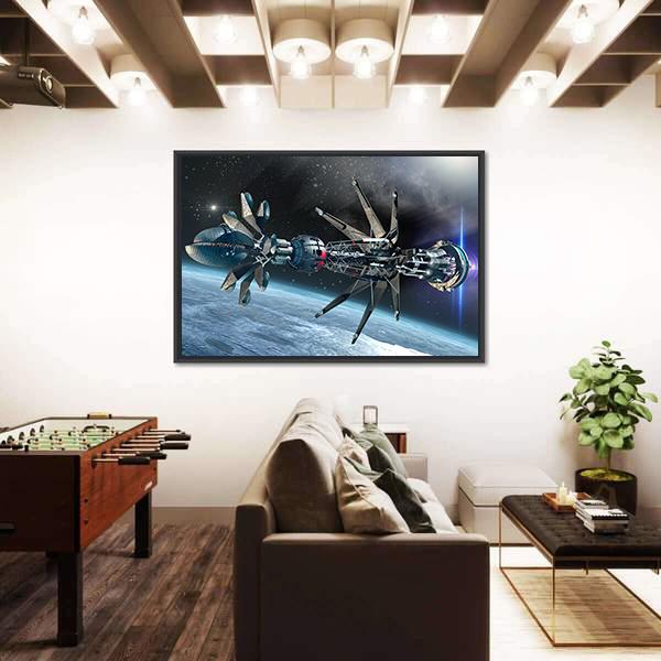 Spaceship With Warp Drive Canvas Wall Art-3 Horizontal-Gallery Wrap-25" x 16"-Tiaracle