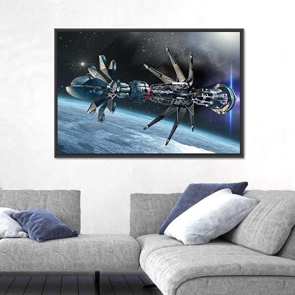 Spaceship With Warp Drive Canvas Wall Art-3 Horizontal-Gallery Wrap-25" x 16"-Tiaracle