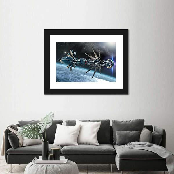 Spaceship With Warp Drive Canvas Wall Art-3 Horizontal-Gallery Wrap-25" x 16"-Tiaracle