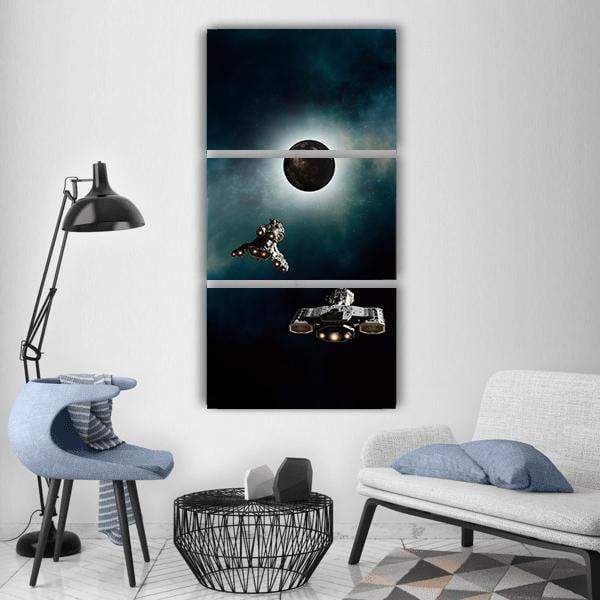Spaceships Approaching Alien Planet Vertical Canvas Wall Art-3 Vertical-Gallery Wrap-12" x 25"-Tiaracle