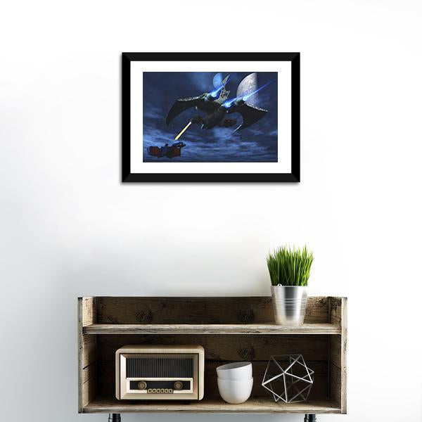 Spaceships War In Space Canvas Wall Art-1 Piece-Framed Print-20" x 16"-Tiaracle