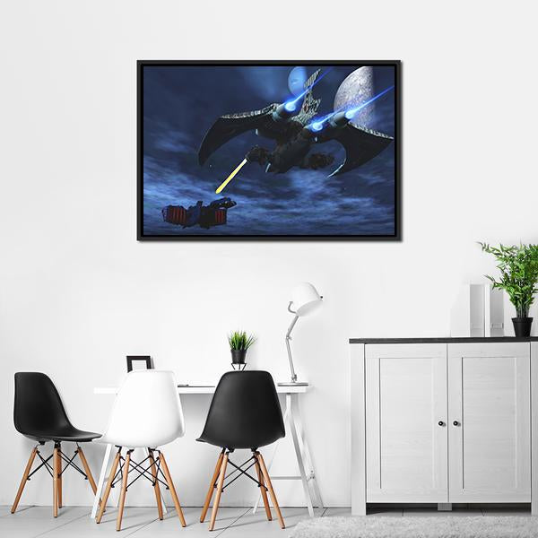 Spaceships War In Space Panoramic Canvas Wall Art-1 Piece-36" x 12"-Tiaracle