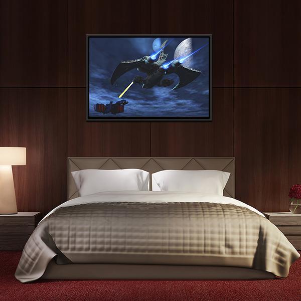 Spaceships War In Space Panoramic Canvas Wall Art-1 Piece-36" x 12"-Tiaracle
