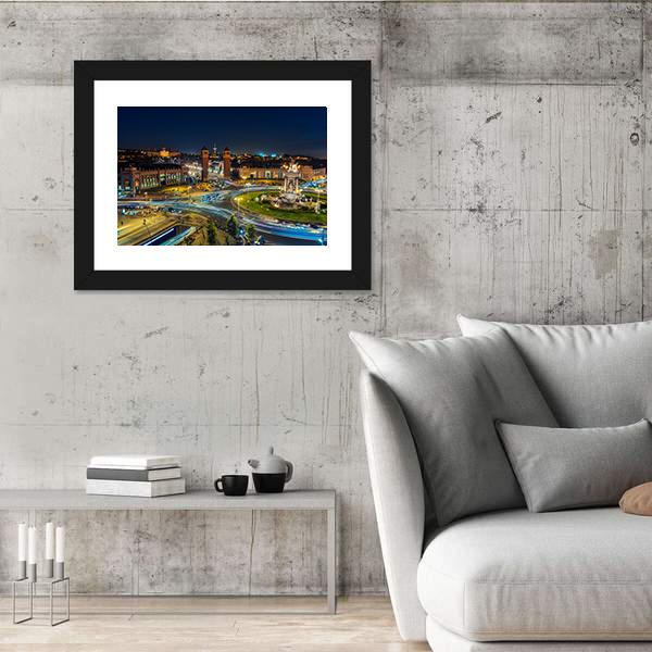 Spanish Square At Night Canvas Wall Art-3 Horizontal-Gallery Wrap-25" x 16"-Tiaracle