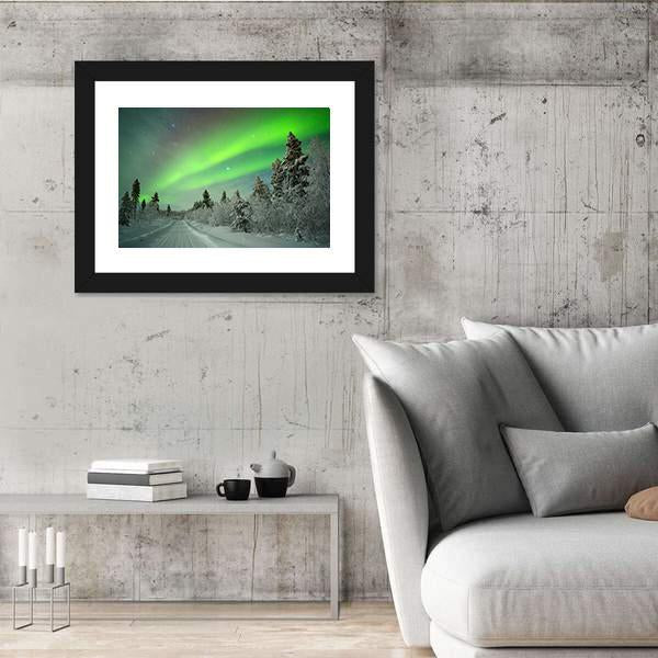 Spectacular Aurora Borealis In Winter Canvas Wall Art-3 Horizontal-Gallery Wrap-25" x 16"-Tiaracle