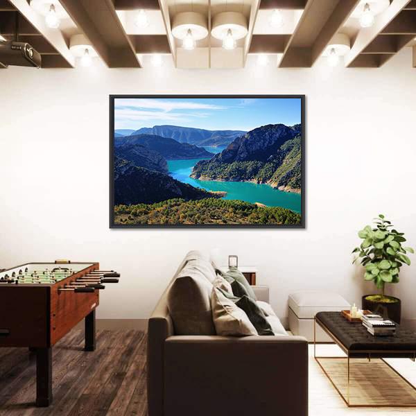 Spectacular Cliff With River Flow Canvas Wall Art-3 Horizontal-Gallery Wrap-25" x 16"-Tiaracle