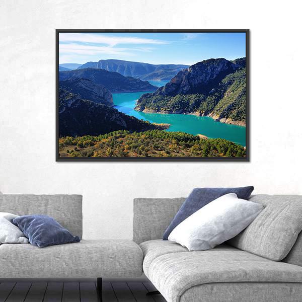 Spectacular Cliff With River Flow Canvas Wall Art-3 Horizontal-Gallery Wrap-25" x 16"-Tiaracle