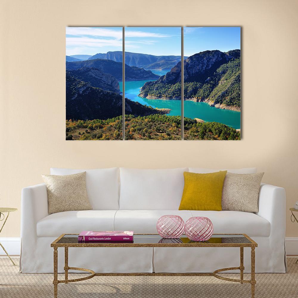 Spectacular Cliff With River Flow Canvas Wall Art-3 Horizontal-Gallery Wrap-37" x 24"-Tiaracle