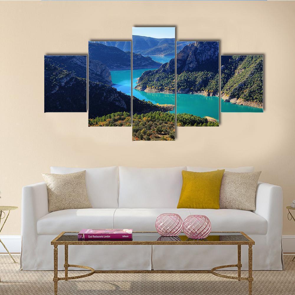 Spectacular Cliff With River Flow Canvas Wall Art-5 Star-Gallery Wrap-62" x 32"-Tiaracle