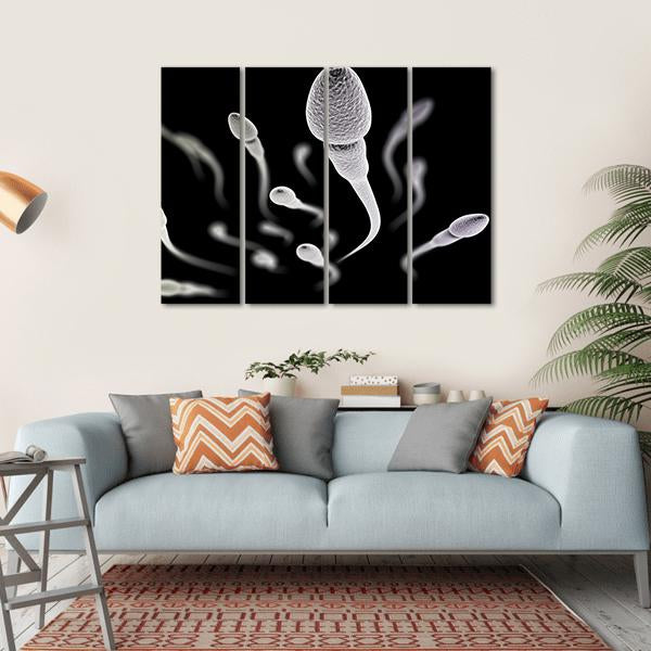 Sperm Visualization On Black Canvas Wall Art-4 Horizontal-Gallery Wrap-34" x 24"-Tiaracle