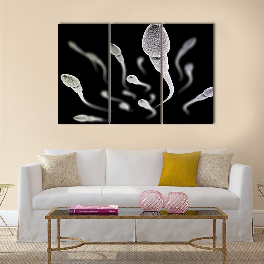 Sperm Visualization On Black Canvas Wall Art-3 Horizontal-Gallery Wrap-37" x 24"-Tiaracle