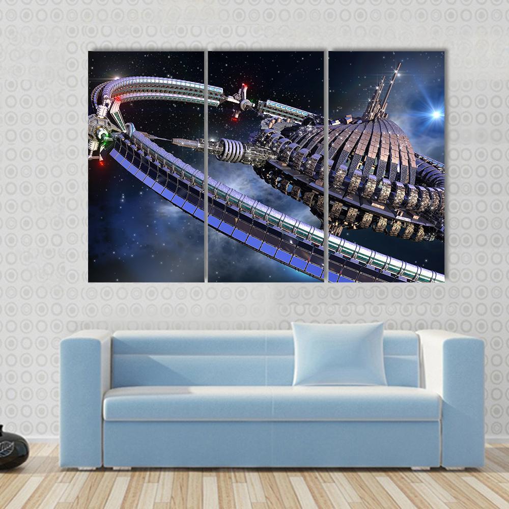 Spherical Spaceship With Gravitation Wheel Canvas Wall Art-3 Horizontal-Gallery Wrap-37" x 24"-Tiaracle