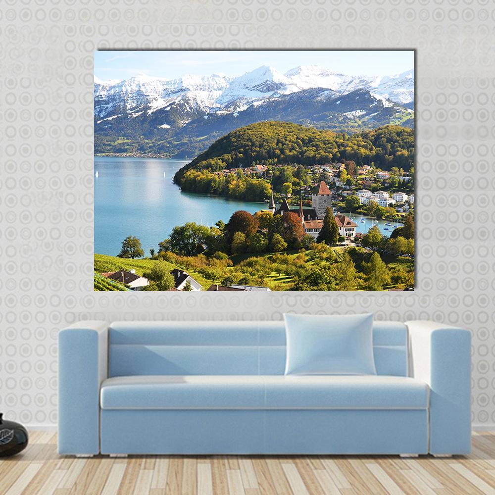 Spiez Castle Switzerland Canvas Wall Art-1 Piece-Gallery Wrap-36" x 24"-Tiaracle