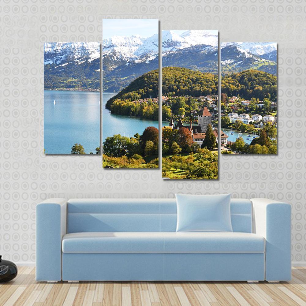 Spiez Castle Switzerland Canvas Wall Art-4 Pop-Gallery Wrap-50" x 32"-Tiaracle