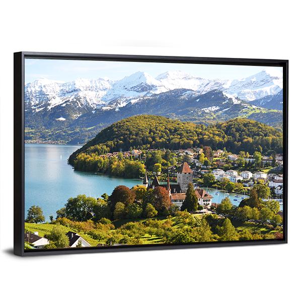Spiez Castle Switzerland Canvas Wall Art-5 Horizontal-Gallery Wrap-22" x 12"-Tiaracle
