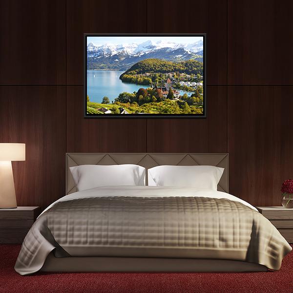Spiez Castle Switzerland Canvas Wall Art-5 Horizontal-Gallery Wrap-22" x 12"-Tiaracle