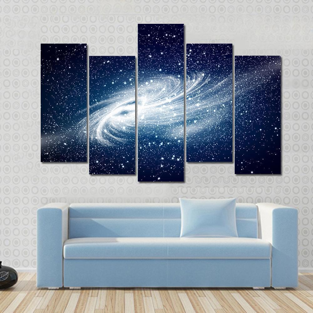 Spiral Galaxy Against Black Space Canvas Wall Art-5 Pop-Gallery Wrap-47" x 32"-Tiaracle
