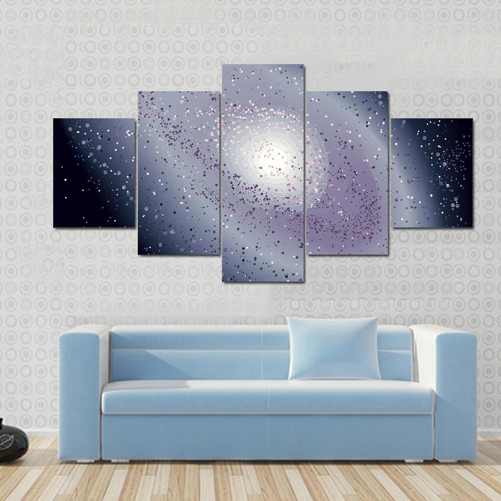 Spiral Galaxy Illustration Canvas Wall Art-5 Star-Gallery Wrap-62" x 32"-Tiaracle